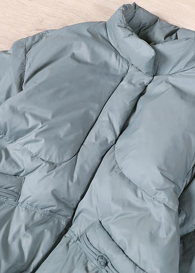 Elegant plus size winter outwear gray green stand collar Chinese Button warm winter coat - SooLinen