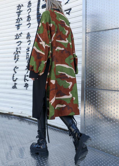 Elegant pockets side open Cotton dresses Shirts black patchwork camouflage Dresses - SooLinen