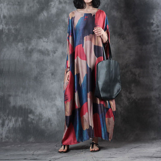 Elegantes Maxikleid mit Rundhalsausschnitt und kurzen Ärmeln, Sommerkleid, Baggy-Kleid, Brautjungfernkleid