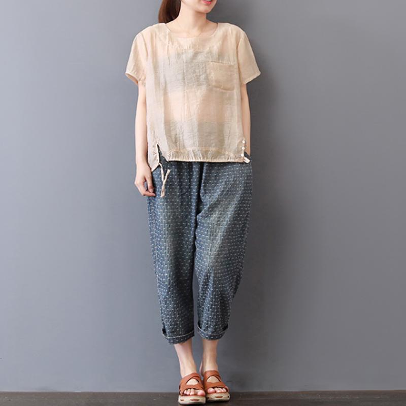 Elegante Oberteile aus reiner Baumwollmischung, lässig, kurzärmlig, einfarbig, lässig, High-Low-Saum