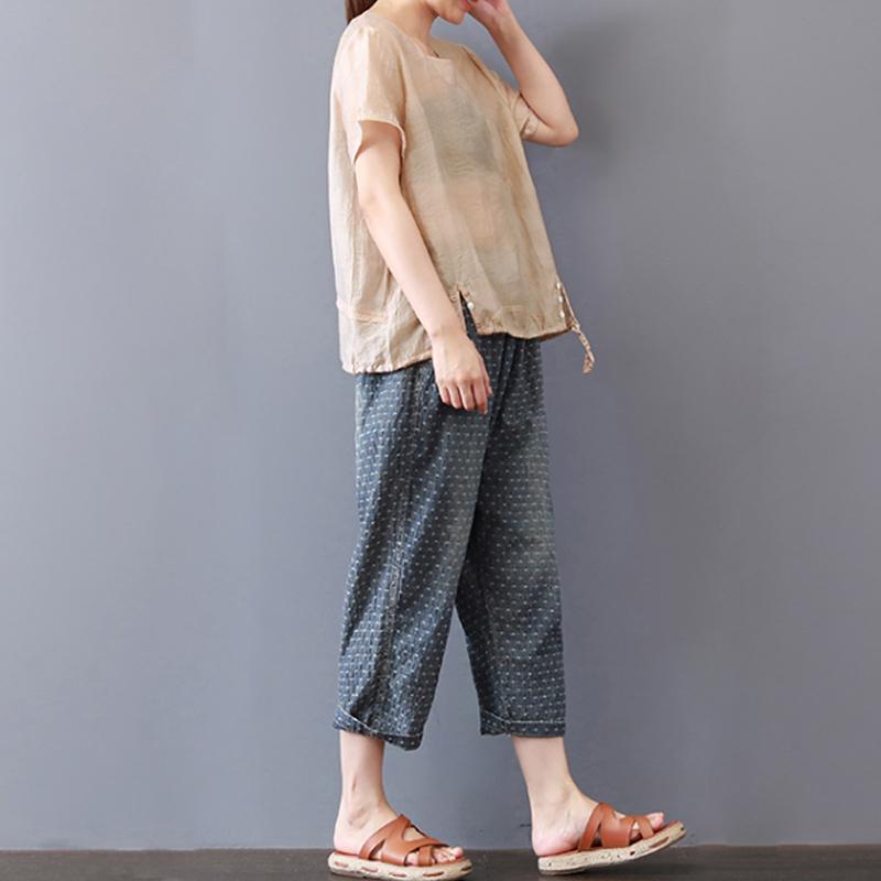 Elegante Oberteile aus reiner Baumwollmischung, lässig, kurzärmlig, einfarbig, lässig, High-Low-Saum