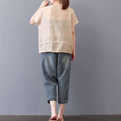 Elegante Oberteile aus reiner Baumwollmischung, lässig, kurzärmlig, einfarbig, lässig, High-Low-Saum