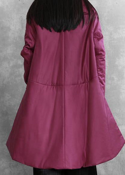 Elegant purple winter outwear casual snow v neck asymmetric coats - SooLinen