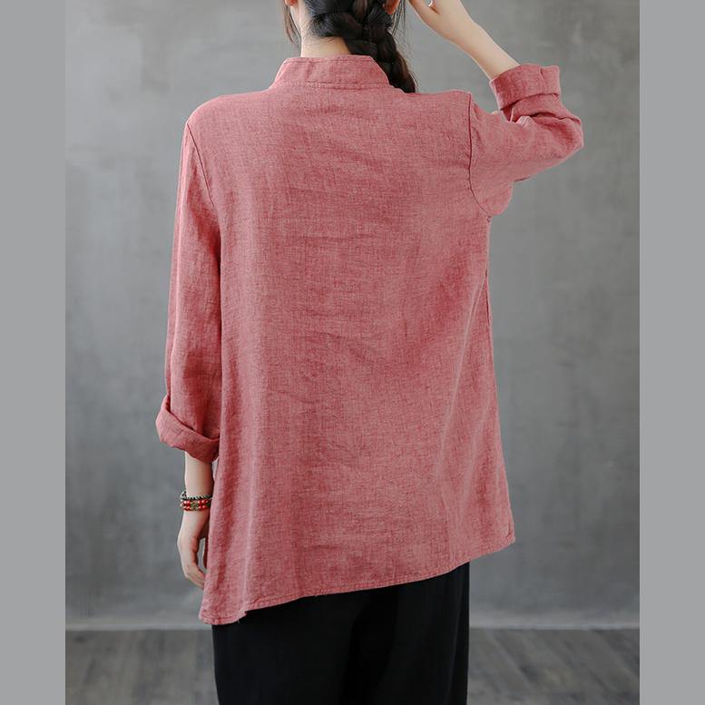 Elegant red top stand collar asymmetric oversized shirts - SooLinen