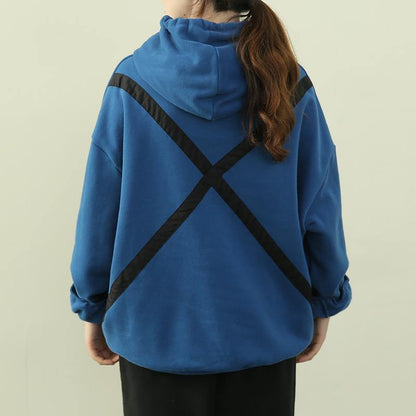 Elegant royal blue tunic pattern Wardrobes hooded drawstring top - SooLinen