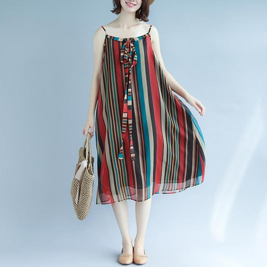 Elegante gestreifte Maxikleider Spaghettiträger Bodenkleid Urlaubskleid