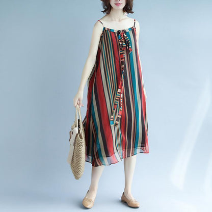 Elegante gestreifte Maxikleider Spaghettiträger Bodenkleid Urlaubskleid