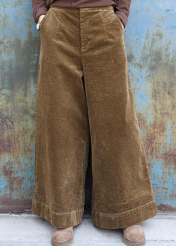 Elegant thick pants khaki Work Outfits wild leg pants - SooLinen