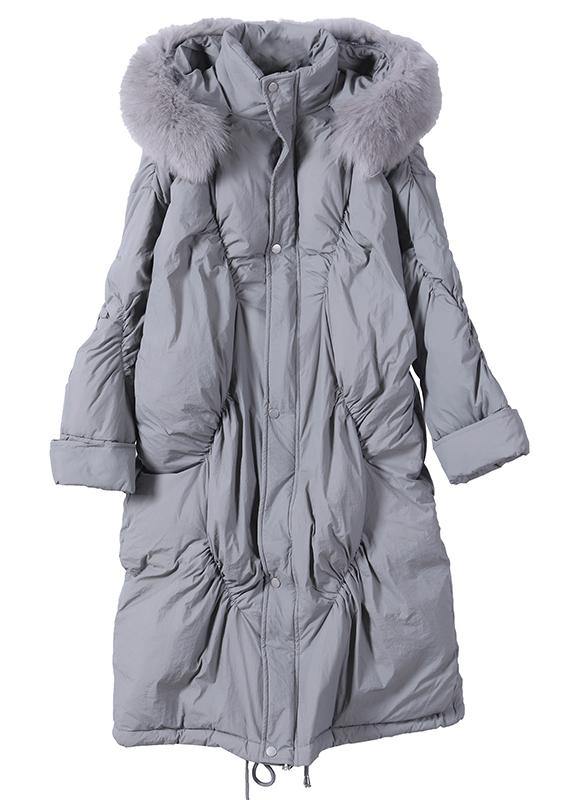 Elegant trendy plus size snow jackets Winter gray hooded Cinched goose Down coat - SooLinen