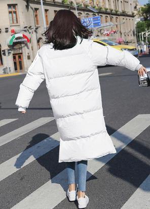 Elegant trendy plus size winter jacket overcoat white o neck pockets down coat winter - SooLinen