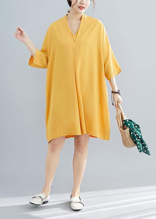 Elegant v neck Chiffon quilting clothes Photography yellow Dress summer - SooLinen