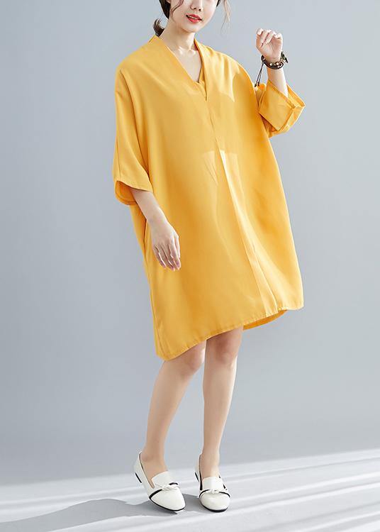 Elegant v neck Chiffon quilting clothes Photography yellow Dress summer - SooLinen