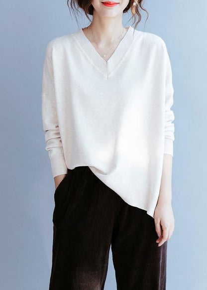 Elegant v neck side open fall tunic top Fabrics nude shirts - SooLinen