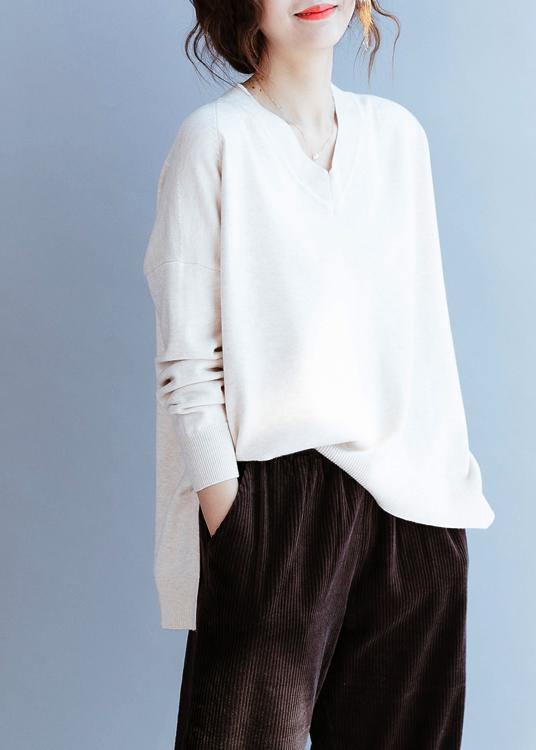 Elegant v neck side open fall tunic top Fabrics nude shirts - SooLinen