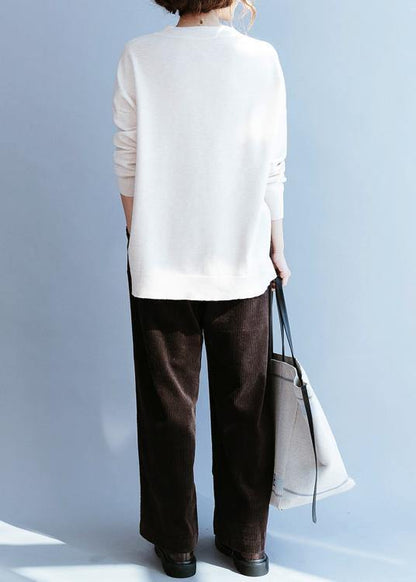 Elegant v neck side open fall tunic top Fabrics nude shirts - SooLinen