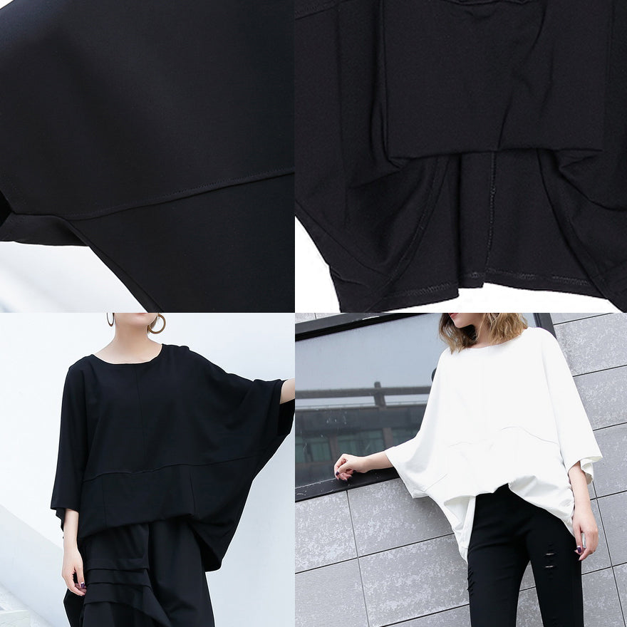 Eleganter weißer Midi-Baumwollpullover Locker sitzendes Baumwoll-T-Shirt lässige Fledermausärmel lockere Taille Baumwollkleidung