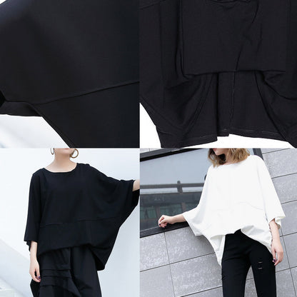 Eleganter weißer Midi-Baumwollpullover Locker sitzendes Baumwoll-T-Shirt lässige Fledermausärmel lockere Taille Baumwollkleidung