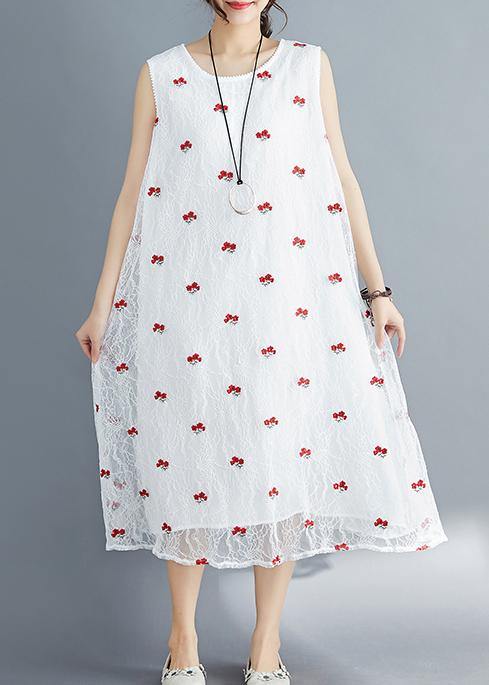 Elegant white lace dresses embroidery Maxi summer Dresses - SooLinen