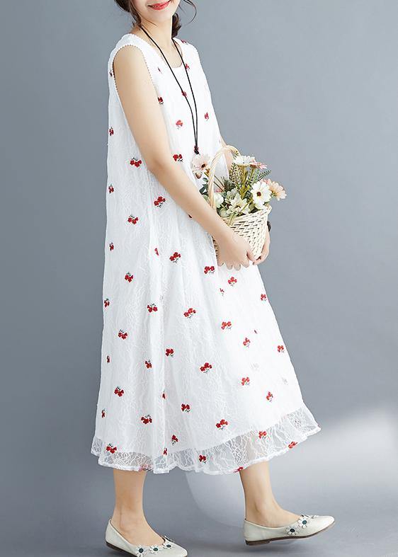 Elegant white lace dresses embroidery Maxi summer Dresses - SooLinen