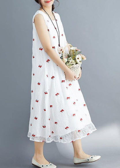 Elegant white lace dresses embroidery Maxi summer Dresses - SooLinen