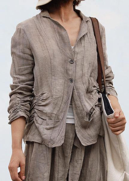 Elegant Cinched linen fall tunic pattern Work Outfits nude blouse - SooLinen