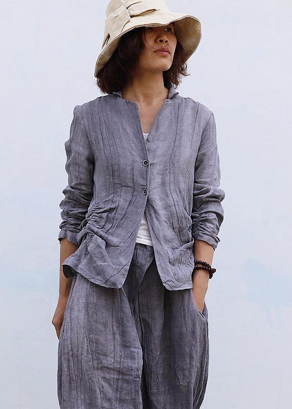 Elegant Cinched linen fall tunic pattern Work Outfits nude blouse - SooLinen