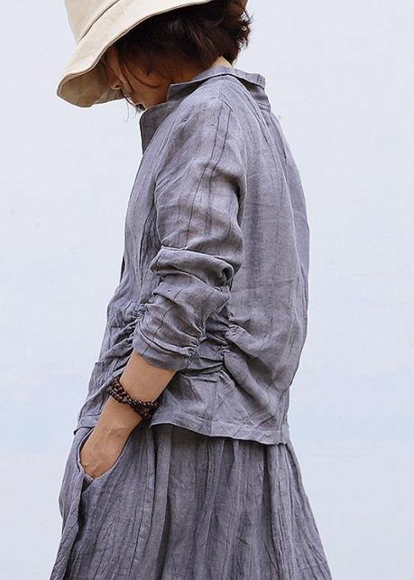 Elegant Cinched linen fall tunic pattern Work Outfits nude blouse - SooLinen