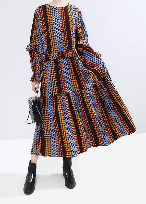 Elegant yellow cotton Tunics ruffles Maxi patchwork Dress - SooLinen