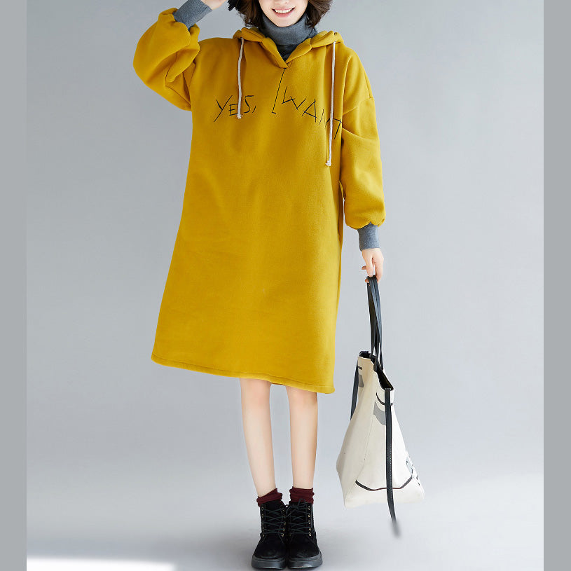 Elegant yellow spring dress oversized false two pieces holiday dresses hooded