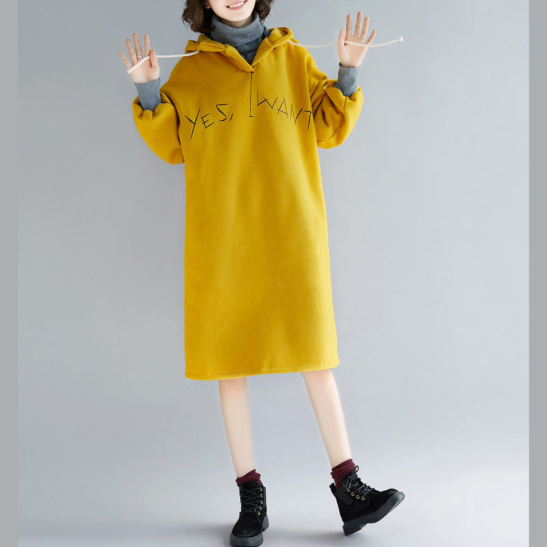Elegant yellow spring dress oversized false two pieces holiday dresses hooded