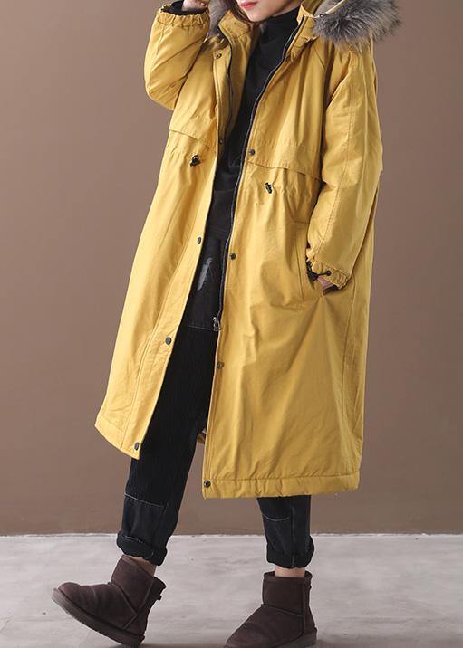 Elegant yellow winter coats casual Jackets & Coats hooded true fur collar overcoat - SooLinen