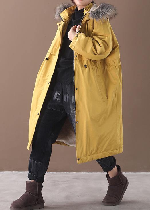 Elegant yellow winter coats casual Jackets & Coats hooded true fur collar overcoat - SooLinen