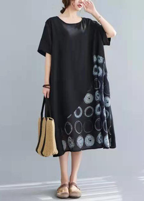 Elegante Schwarze Baumwolltuniken Patchwork Tunika Sommerkleider