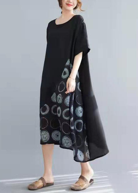 Elegante Schwarze Baumwolltuniken Patchwork Tunika Sommerkleider