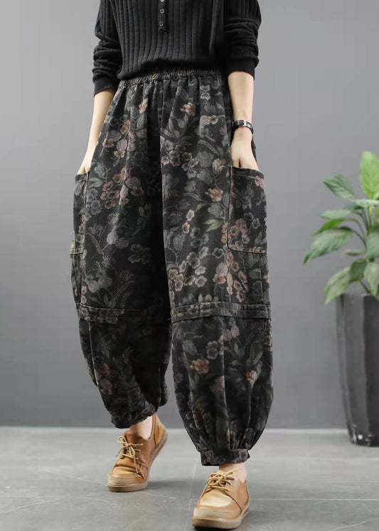 Elegante Print Denim Hose Laterne Hose Baumwolle