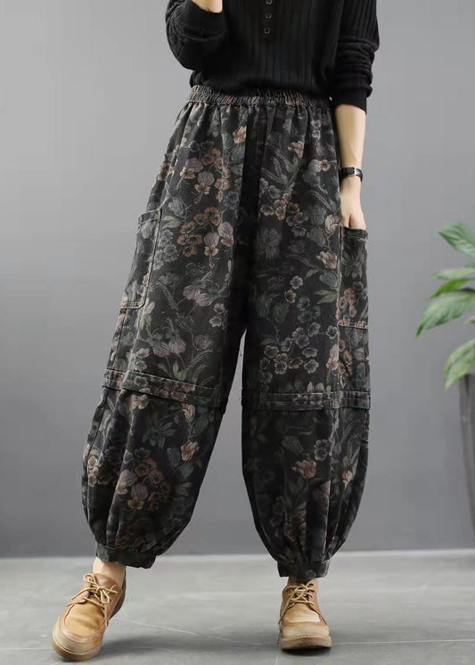 Elegante Print Denim Hose Laterne Hose Baumwolle