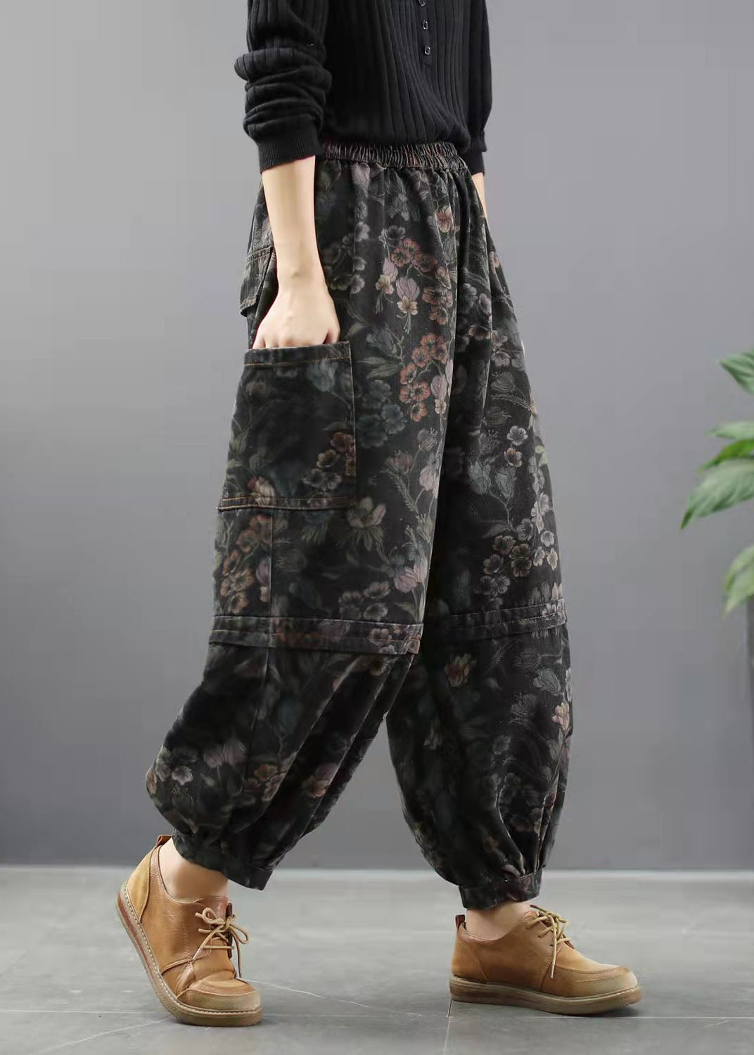Elegante Print Denim Hose Laterne Hose Baumwolle