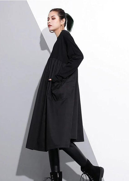 Elegante Cinched O-Ausschnitt Baumwollkleidung für Frauen Tutorials Schwarze Kleider