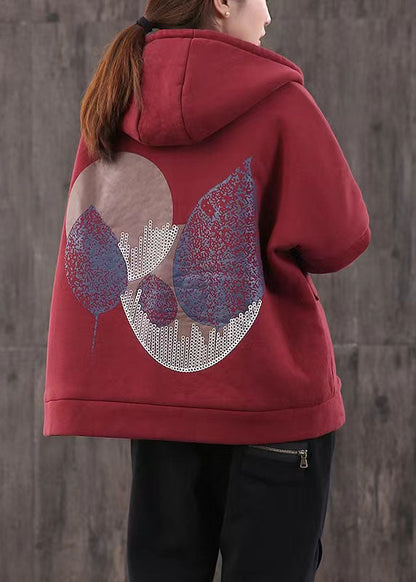 Elegante lässige Winterjacke Patchwork Mäntel rot kurzer Kapuzenmantel