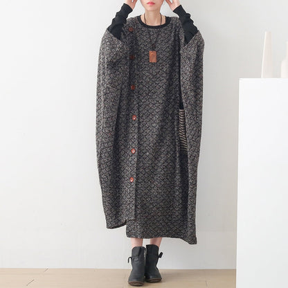 Elegante Kapuzen Frühlingskleidung Damen Muster Burgund Maxikleid