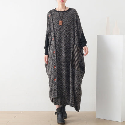 Elegante Kapuzen Frühlingskleidung Damen Muster Burgund Maxikleid