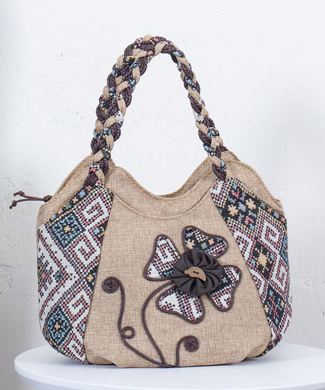 Ethnic Style Grey Canvas Woven Patchwork Tote Bag