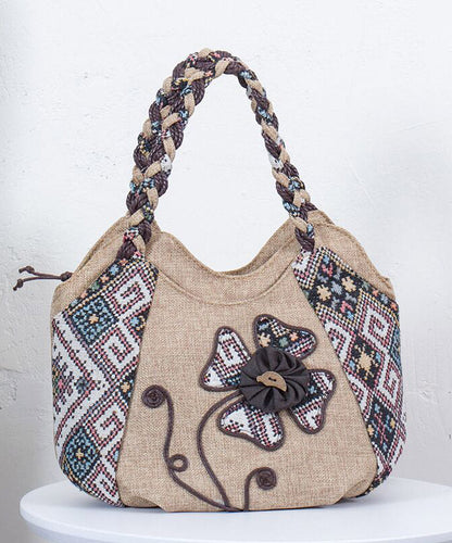 Ethnic Style Grey Canvas Woven Patchwork Tote Bag