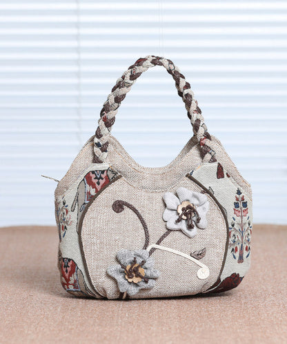 Ethnic Style Grey Canvas Woven Patchwork Tote Bag