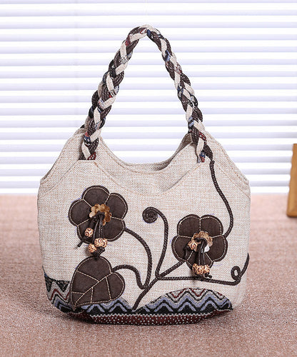 Ethnic Style Grey Canvas Woven Patchwork Tote Bag