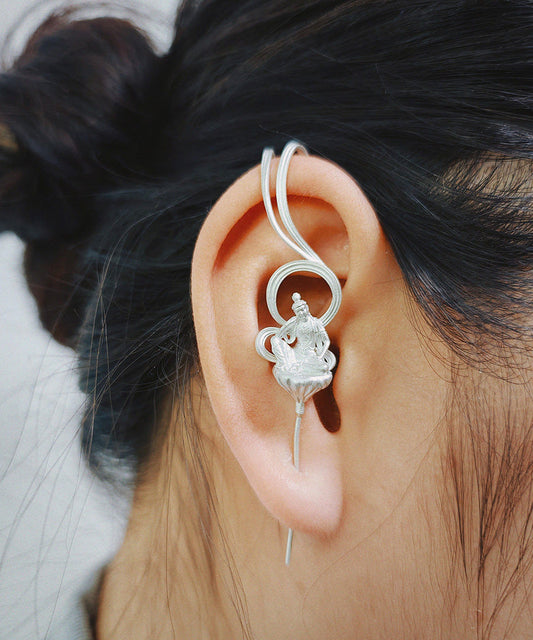 Ethnic Style Handmade Enlightenment Zen Buddhist Silver Gilding Earrings