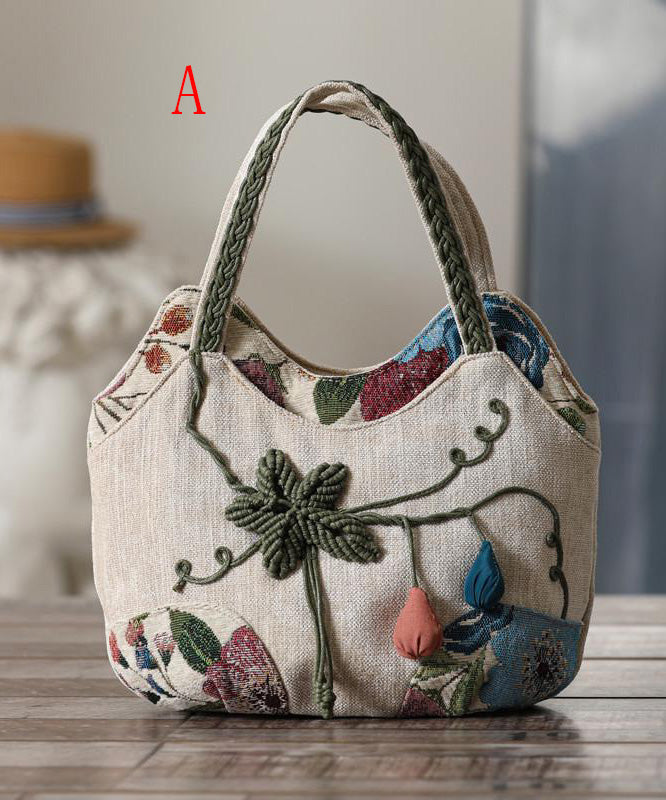 Ethnic Style Handmade Woven Canvas Tote Bag