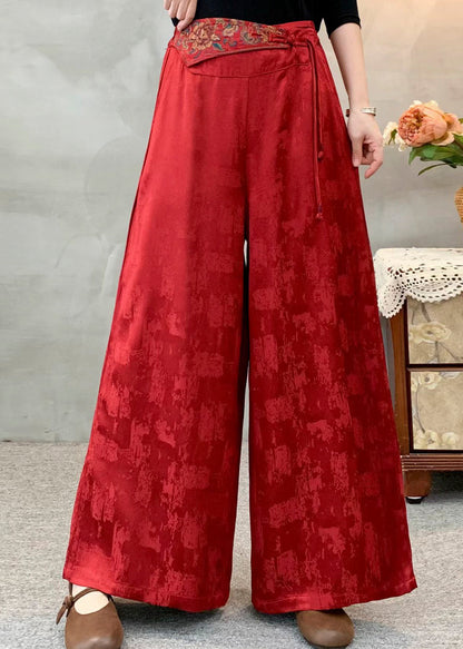 Rote, bestickte Jacquard-Seidenhose im Ethno-Stil für den Frühling