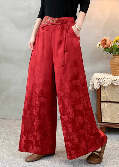 Rote, bestickte Jacquard-Seidenhose im Ethno-Stil für den Frühling