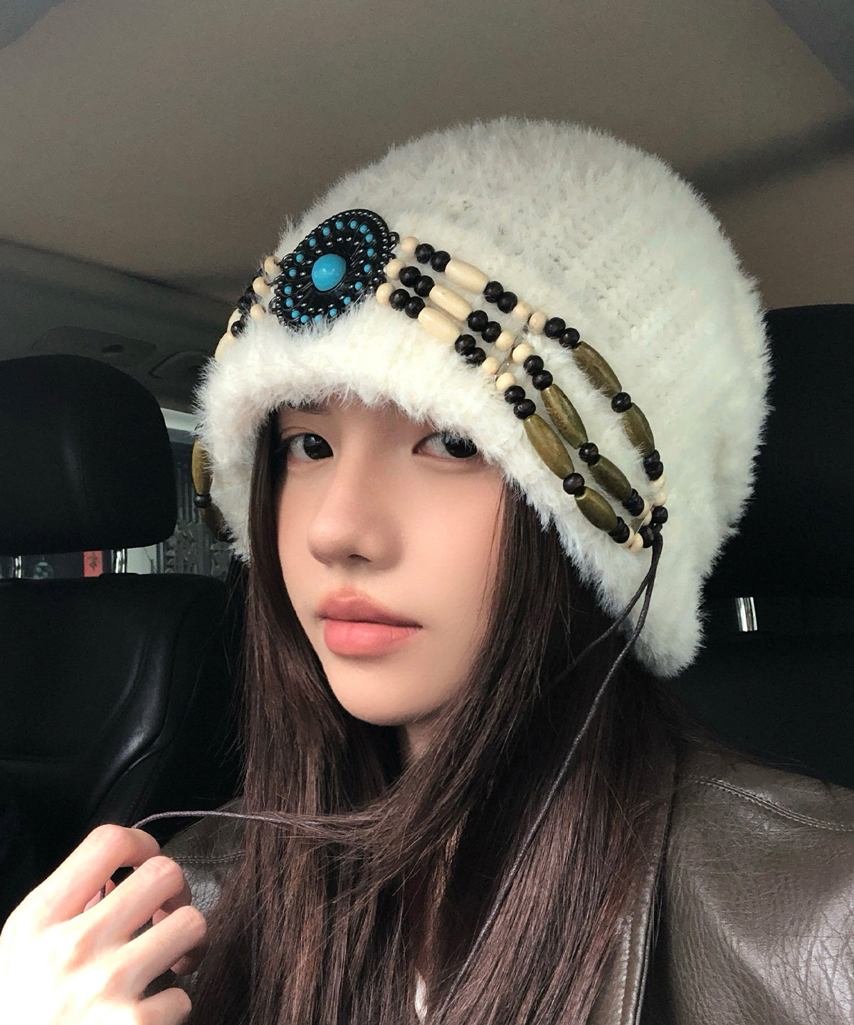 Ethnic Style White Thick Warm Knitted Boonie Hat